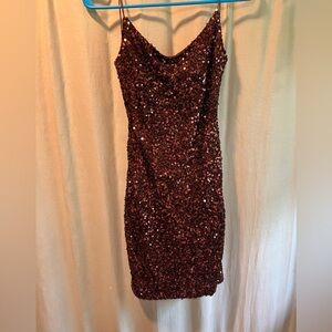 Mini Sparkly Rust Colored Homecoming Dress